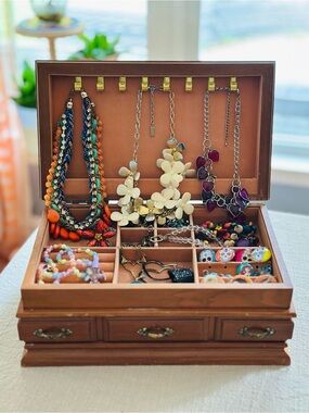 Wooden Jewelry Organizer Box in Brown - Classic Home Storage